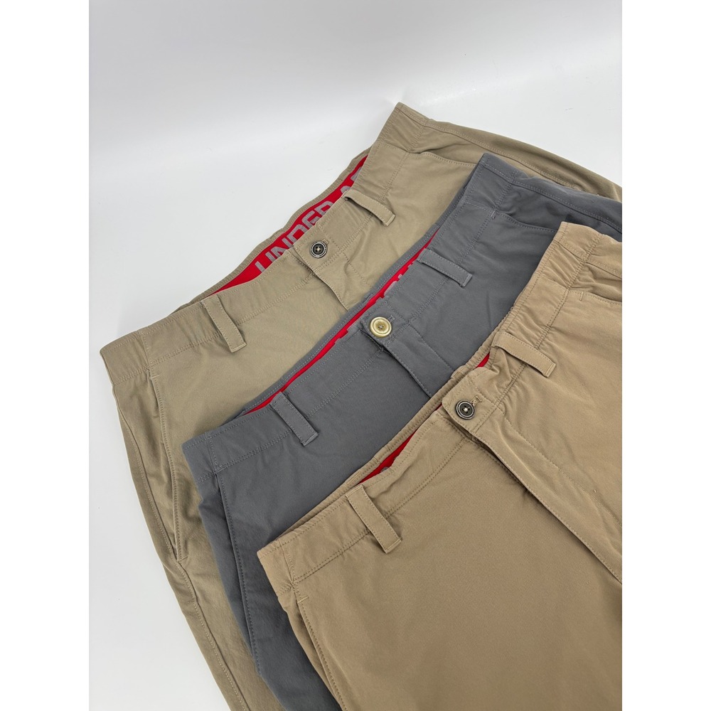 Under Armour Mens Match Play Golf Shorts Bundle Khaki Grey Size 38 Loose Fit 3pk